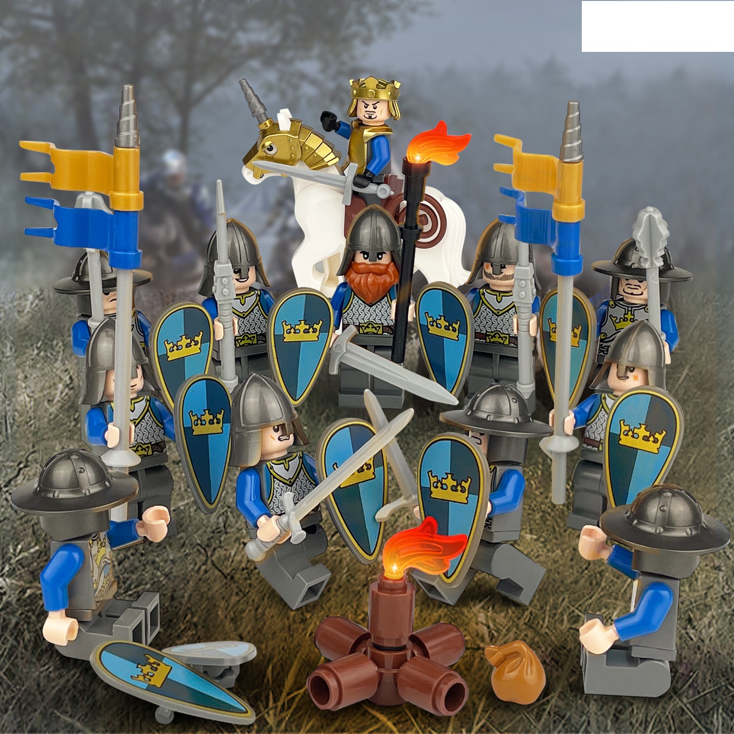 Golden Crown Blue Lion Army Special Forces Minifigure Custom Minifigure Toy Soldiers Army Toys Set for Strategy Games and Collecting