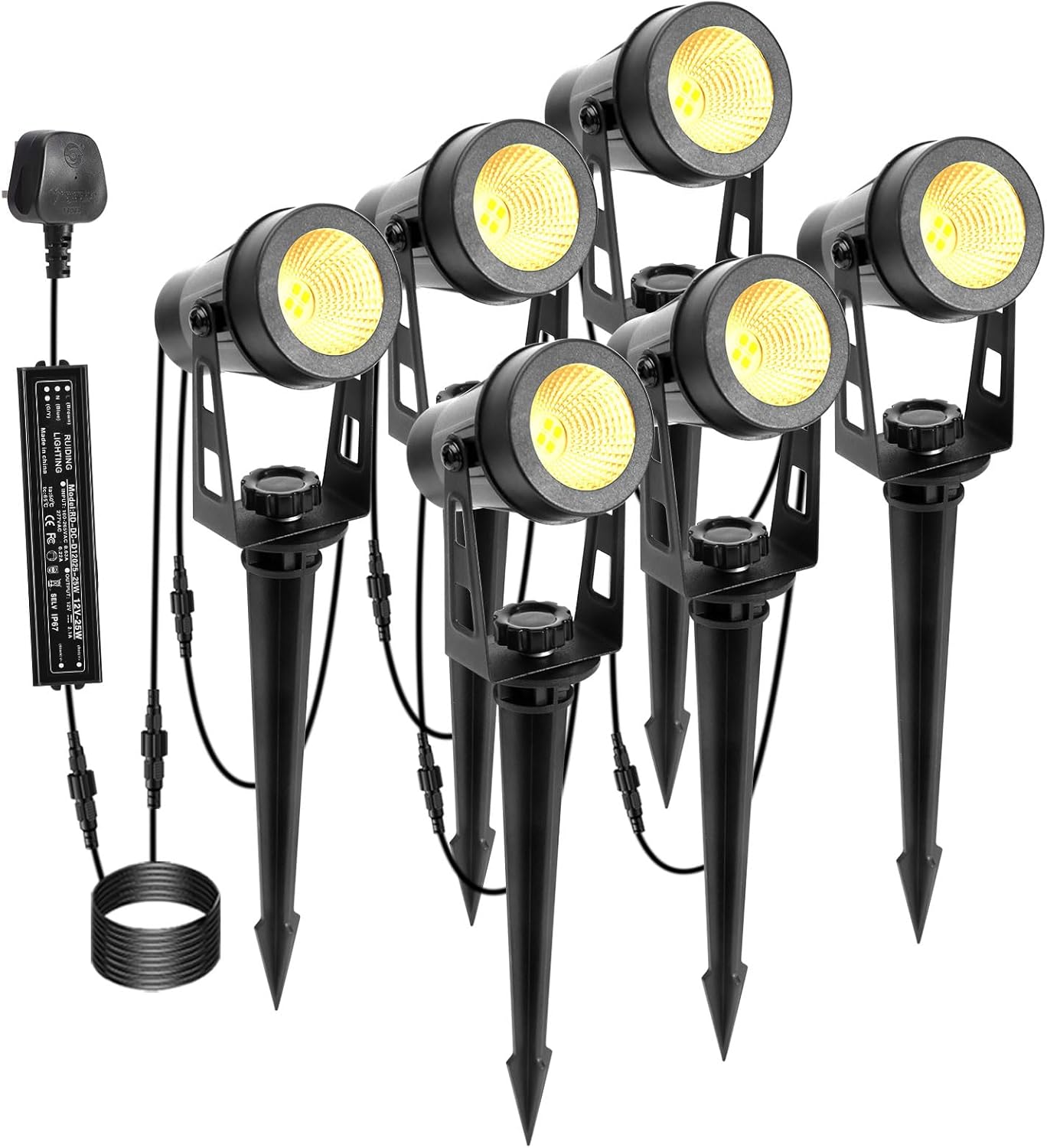(2 PCS)  Garden Spotlights Mains Extendable Outdoor Spike Lights 12V LED Pathway Lighting IP65 Waterproof Electric Garden Uplighter for Path Yard Patio Warm White