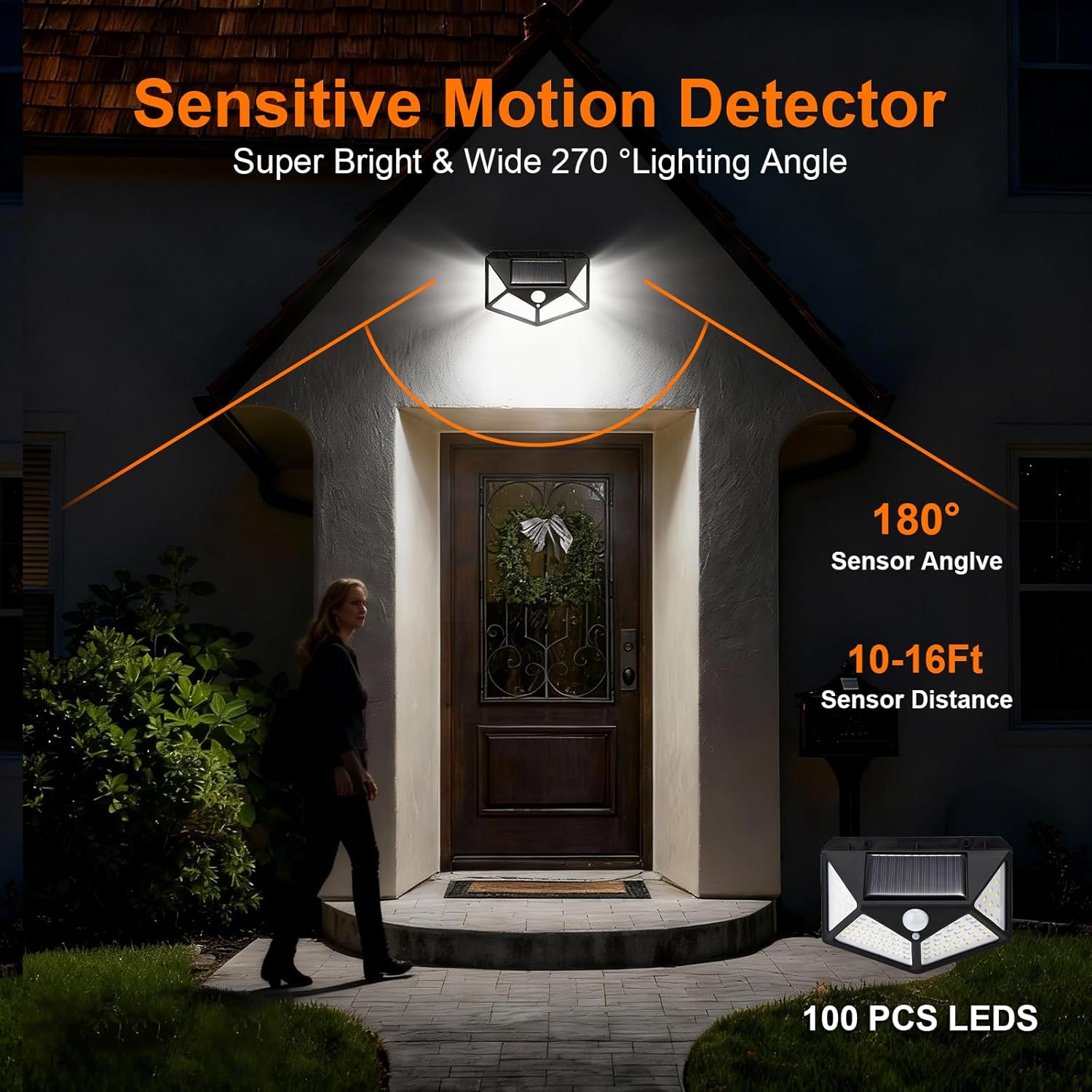 Solar Security Lights for Outdoor Garden with Motion Sensor Waterproof Solar Powered Wall Lights with 100 LEDs 3 Modes 270° Wide Angle IP65 800mAh Battery