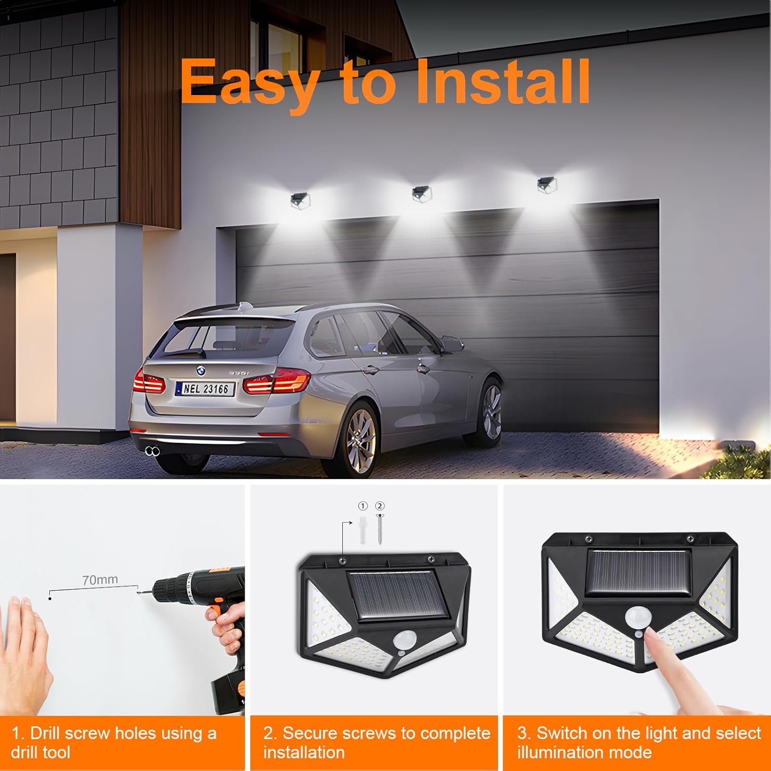 Solar Security Lights for Outdoor Garden with Motion Sensor Waterproof Solar Powered Wall Lights with 100 LEDs 3 Modes 270° Wide Angle IP65 800mAh Battery