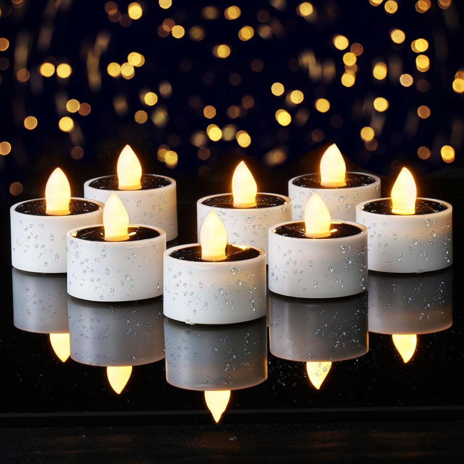 Solar Tea Lights Outdoor Waterproof Dusk to Dawn Outdoor Lighting Reusable LED Tea Light Candles for Lantern Garden Camping and Home Decor Pack of 8