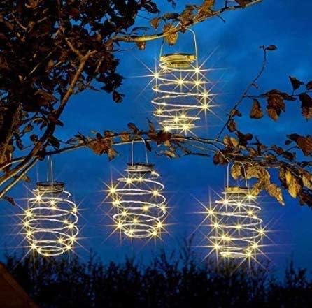  Solar LED Lanterns 4pcs Spiral Solar Garden Lights Waterproof Pendant Light for Outdoor Patio Porch
