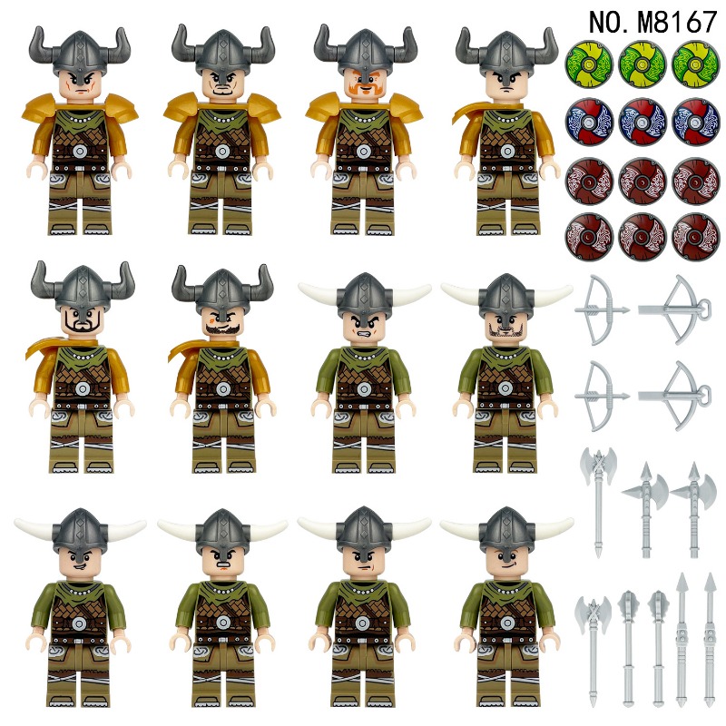 Viking Mini Figures Children Assemble Small Particles of Building Blocks Toys Weapons Accessories Birthday Gifts for Soldiers