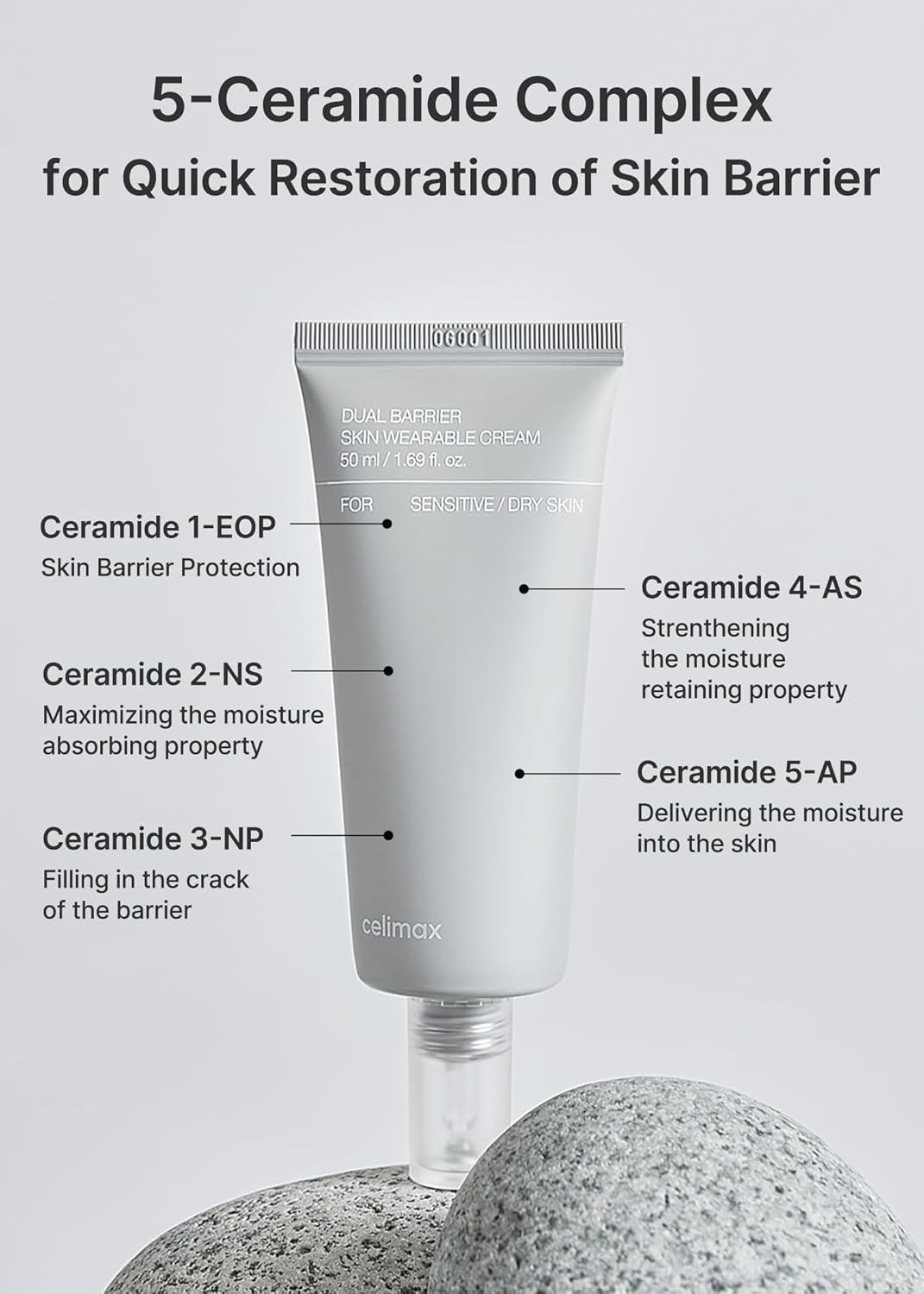 celimax Dual Barrier Skin Wearable Cream Long Lasting Cream Face Moisturizer with Ceramides Hyaluronic Acid Hydrating Soothing Repairing Day Night Cream 50ml