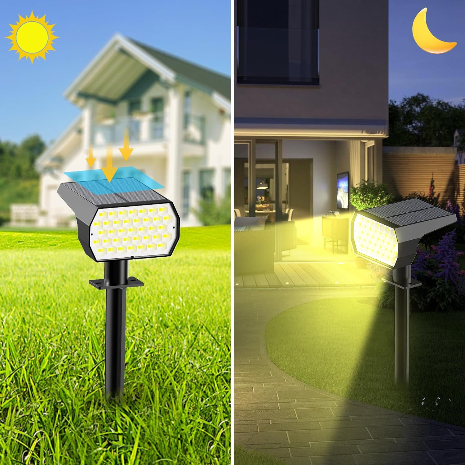 (2 PCS)   74 LED Solar Lawn Lights Outdoor with Light Senso 3 Color Temperature Lamp Decor for Garden Yard Solar Light