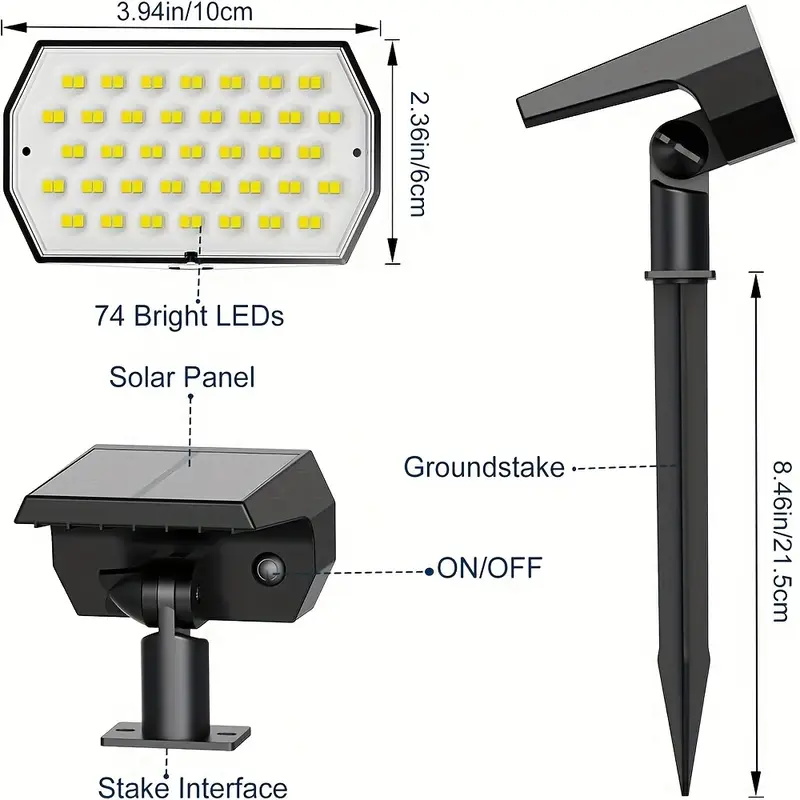 (2 PCS)   74 LED Solar Lawn Lights Outdoor with Light Senso 3 Color Temperature Lamp Decor for Garden Yard Solar Light