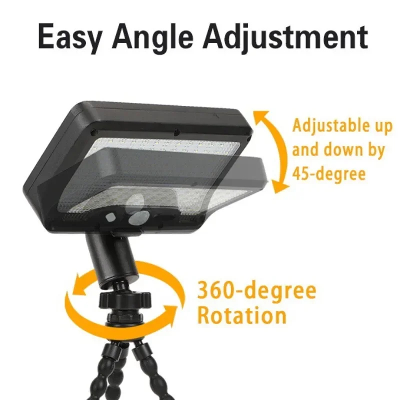 (Warm White) Solar Motion Sensor Light Octopus Tripod 3 Modes USB 92LED Solar Dual Charge IP65 Waterproof Adjustable for Garden Yard Pathway