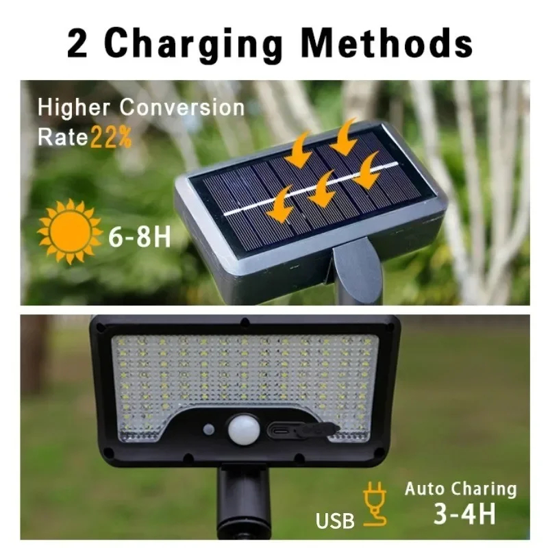 (Warm White) Solar Motion Sensor Light Octopus Tripod 3 Modes USB 92LED Solar Dual Charge IP65 Waterproof Adjustable for Garden Yard Pathway