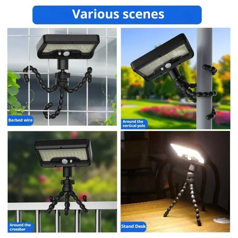 (Warm White) Solar Motion Sensor Light Octopus Tripod 3 Modes USB 92LED Solar Dual Charge IP65 Waterproof Adjustable for Garden Yard Pathway