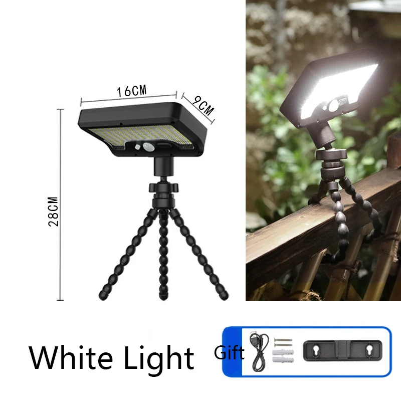 (Warm White) Solar Motion Sensor Light Octopus Tripod 3 Modes USB 92LED Solar Dual Charge IP65 Waterproof Adjustable for Garden Yard Pathway