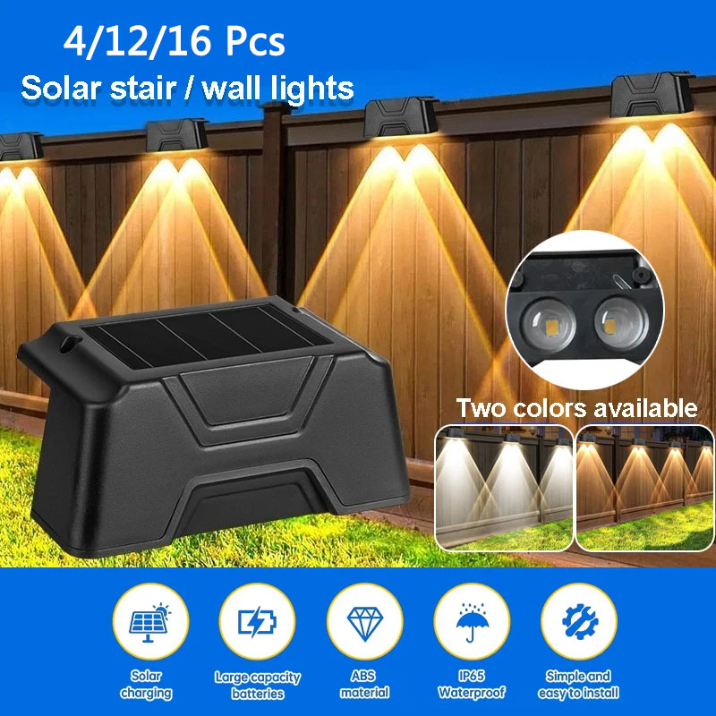 (Cool White) LED Solar Lights Outdoor IP65 Waterproof Decorative Lamp Wall Stairs Atmosphere Light for Fence Garden Decor