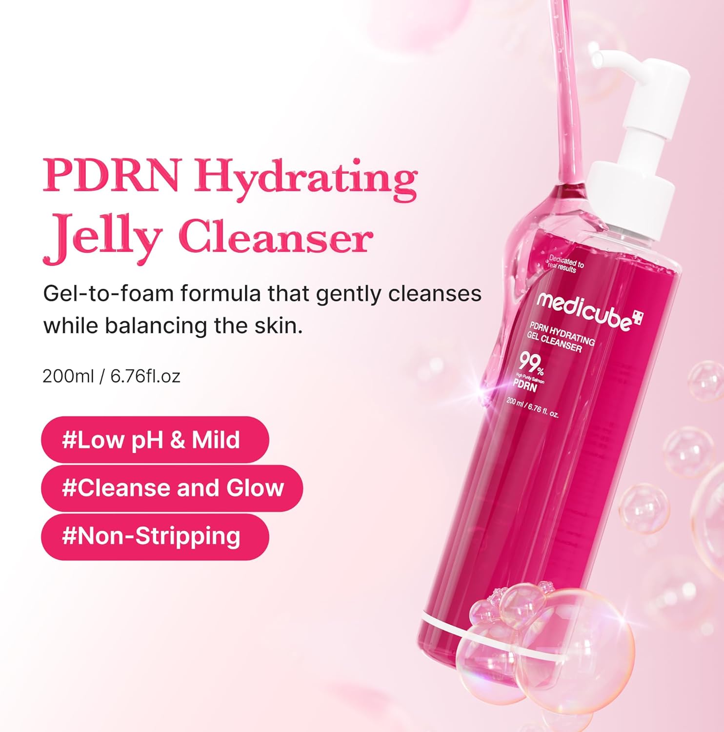 medicube PDRN Jelly to Foam Cleanser Hydrating Daily Face Wash All Skin Types PDRN Collagen Gentle Pore Care Radiant Balanced Looking Skin Korean Skincare 200ml