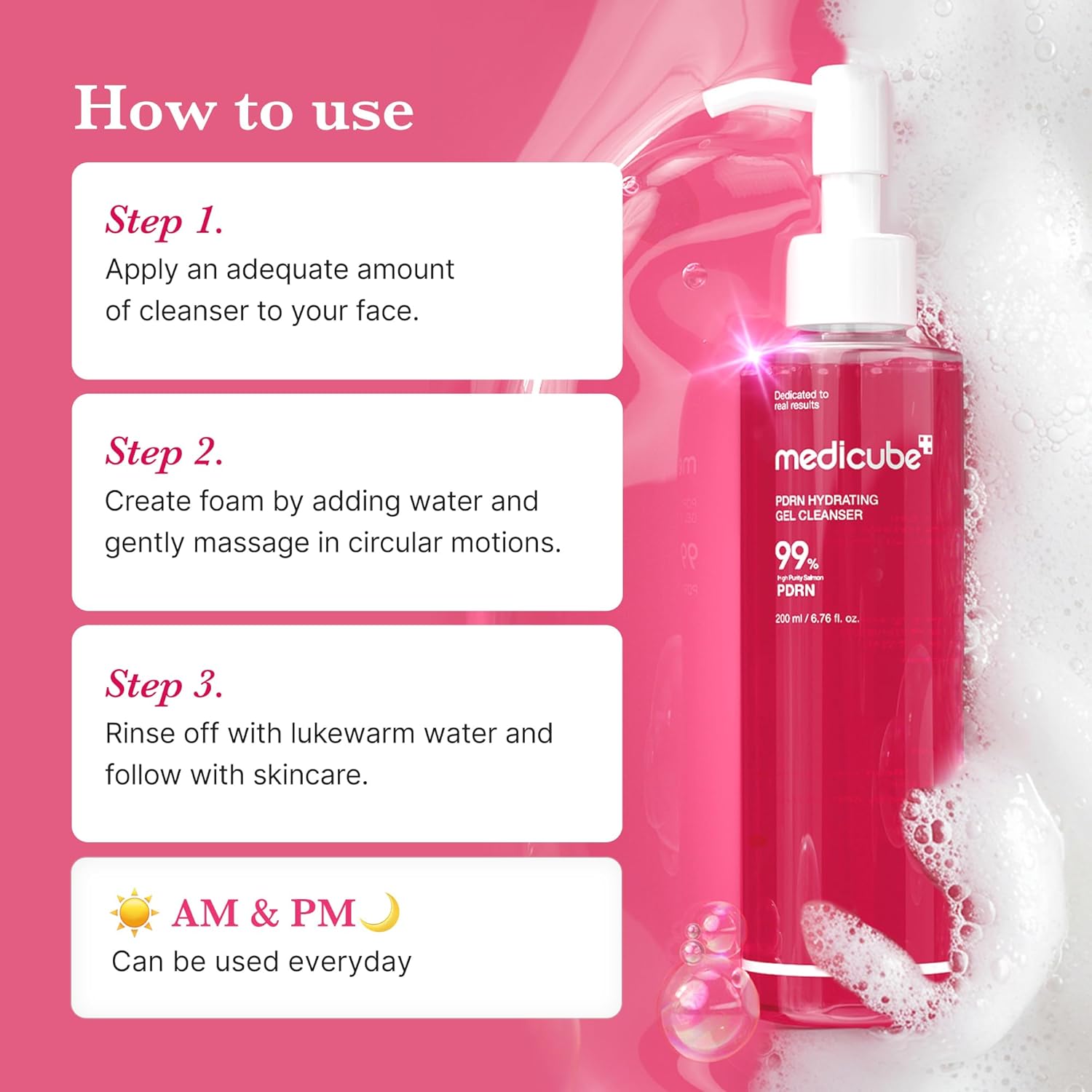 medicube PDRN Jelly to Foam Cleanser Hydrating Daily Face Wash All Skin Types PDRN Collagen Gentle Pore Care Radiant Balanced Looking Skin Korean Skincare 200ml