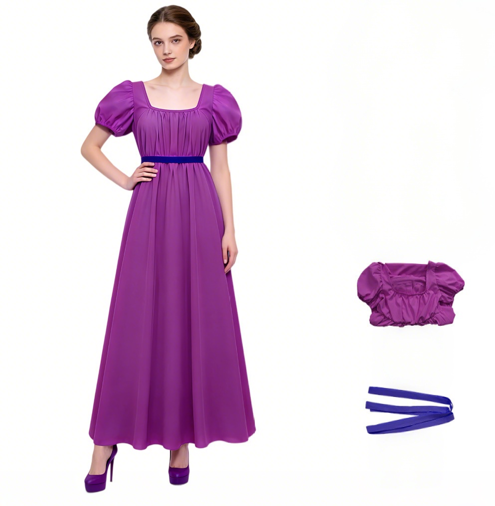 (2XL) Bridgerton Cosplay Costume Regency Dress High Waist Ball Gown Victorian Era Party Outfit for Girls Performance