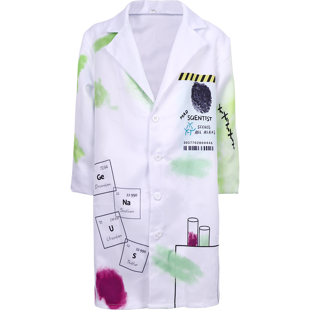 (120CM) Kids Mad Scientist Costume Lab Coat Set for Halloween Kindergarten Party Stage Performance Roleplay