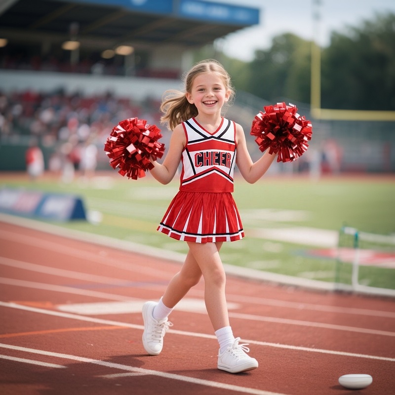 (140CM) 3-12Y Girls Tank Top Cheerleader Skirt Suit Letter Printed Slim Dresses Fancy Sportswear Holiday Cosplay Groupway Suit Red White