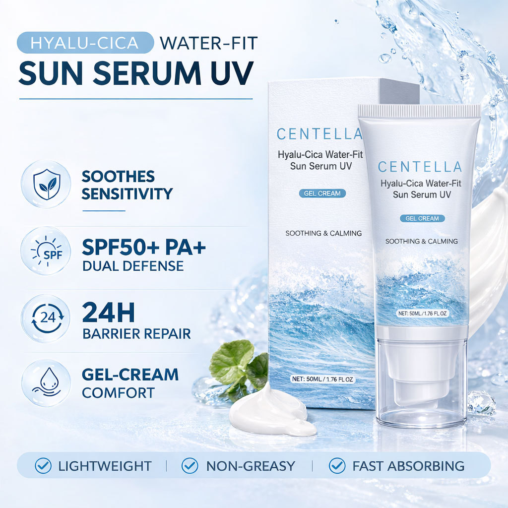 Hyaluronic Acid Cica Water Essence UV Shield For Hydrating Soothing And Daily Sun Protection Serum 50ml