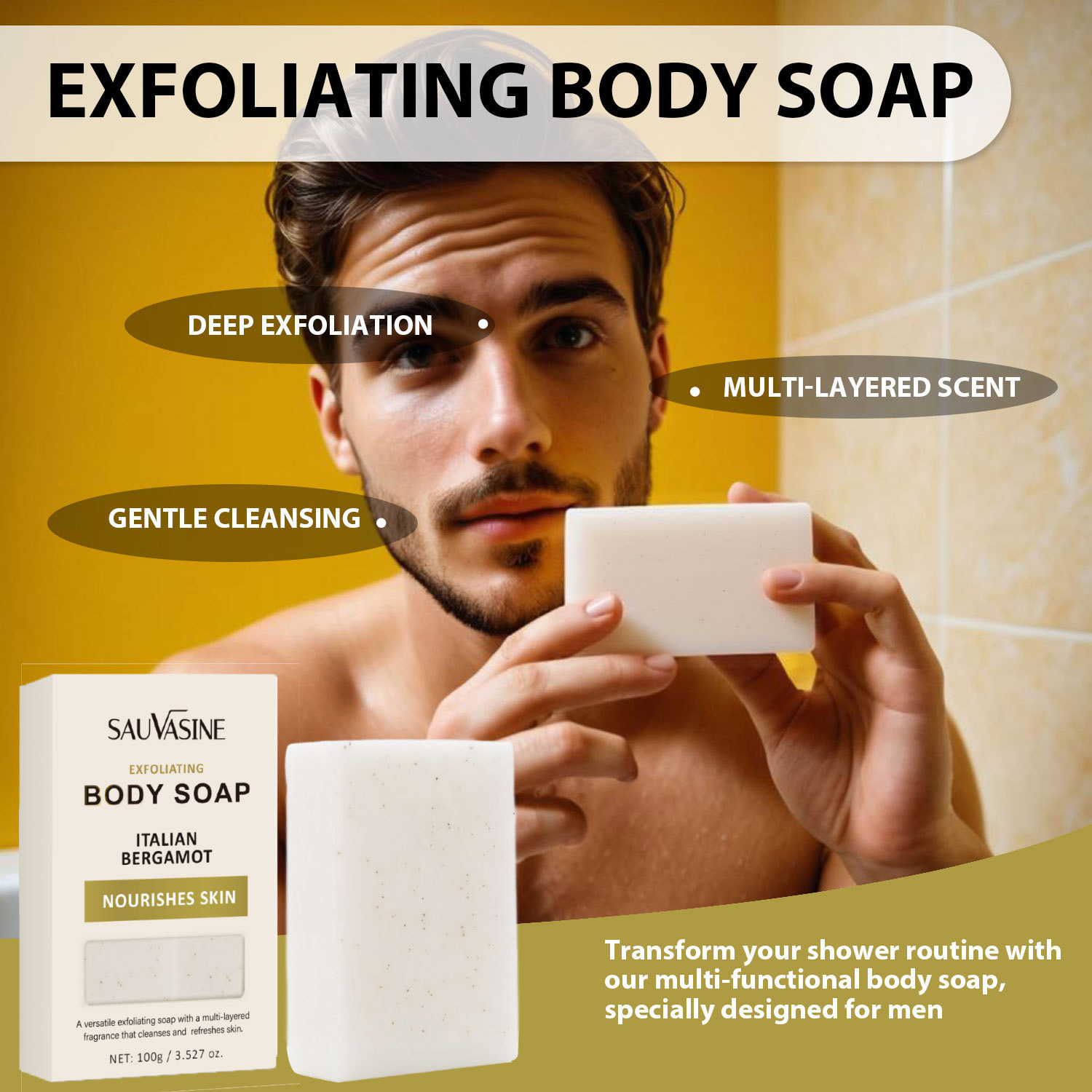 Exfoliating Body Soap Deep Cleansing Handmade Shower Bath Bar For Daily Skin Renewal And Smoothing
