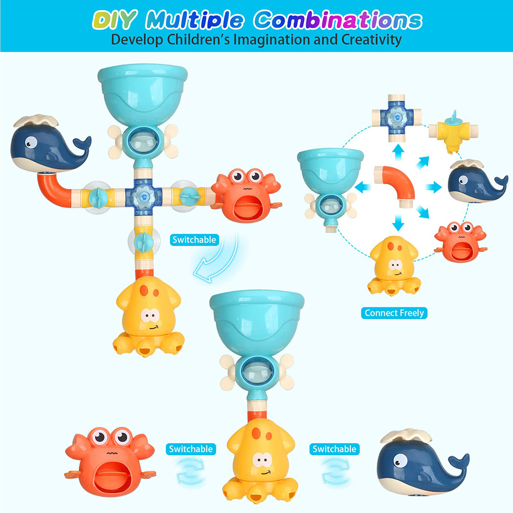 (3pcs without box) Baby Bath Toys Bathtub DIY Pipes Tubes Bath Time Water Game Spray Swimming Bathroom Toys for Toddlers Kids Gifts Birthday Gift