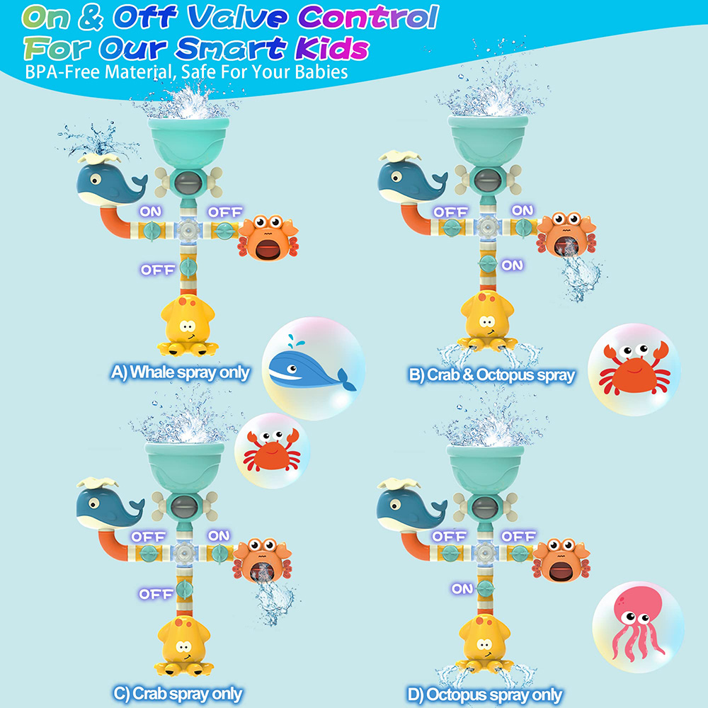 (3pcs without box) Baby Bath Toys Bathtub DIY Pipes Tubes Bath Time Water Game Spray Swimming Bathroom Toys for Toddlers Kids Gifts Birthday Gift