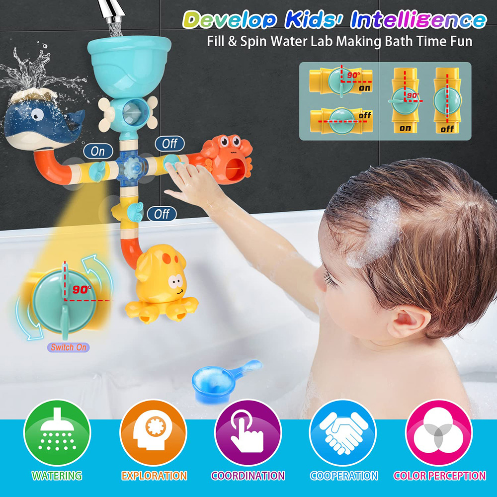 (3pcs without box) Baby Bath Toys Bathtub DIY Pipes Tubes Bath Time Water Game Spray Swimming Bathroom Toys for Toddlers Kids Gifts Birthday Gift