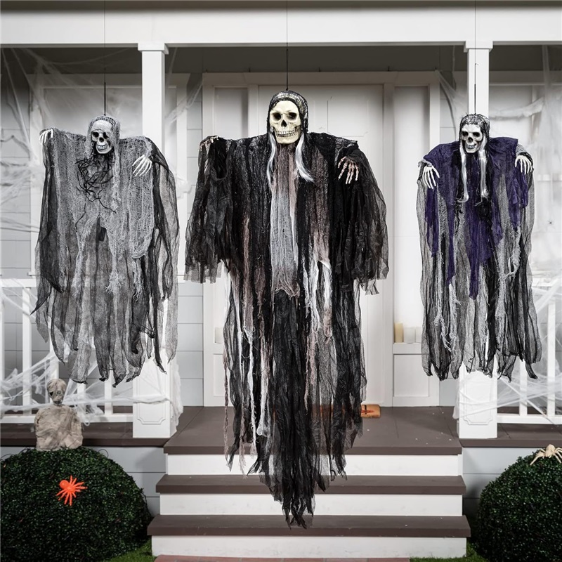 (B) Halloween Decorations Hanging Ghost Crawling Ghost Long Haired Ghost Party Haunted House Escape Room Horror Atmosphere