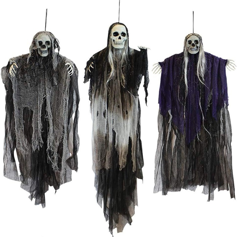 (B) Halloween Decorations Hanging Ghost Crawling Ghost Long Haired Ghost Party Haunted House Escape Room Horror Atmosphere