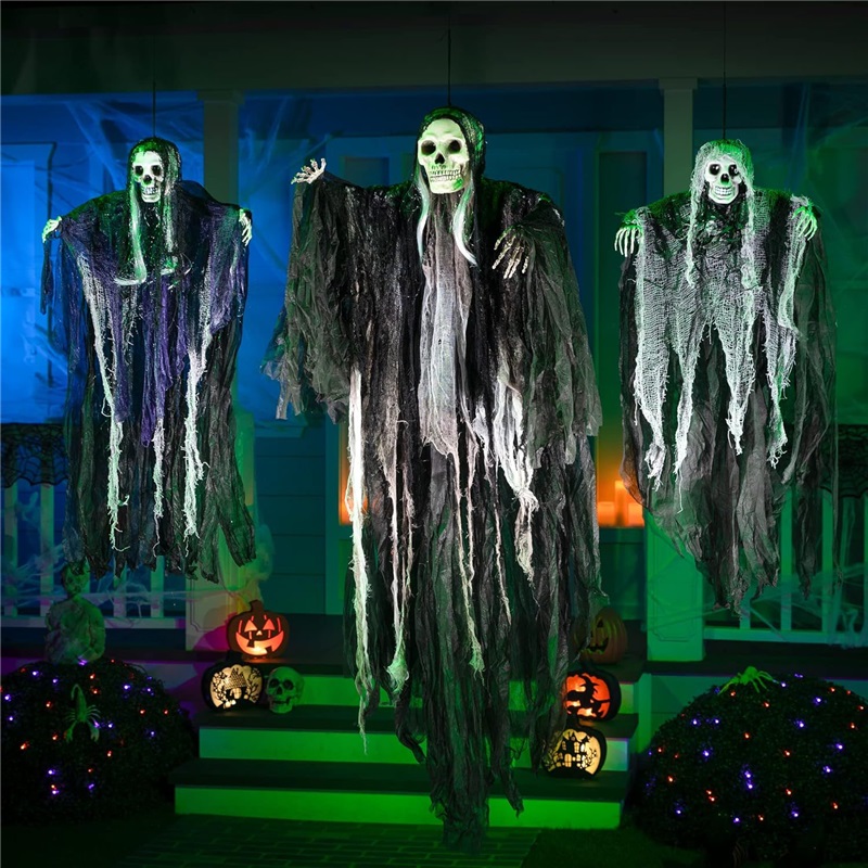 (B) Halloween Decorations Hanging Ghost Crawling Ghost Long Haired Ghost Party Haunted House Escape Room Horror Atmosphere