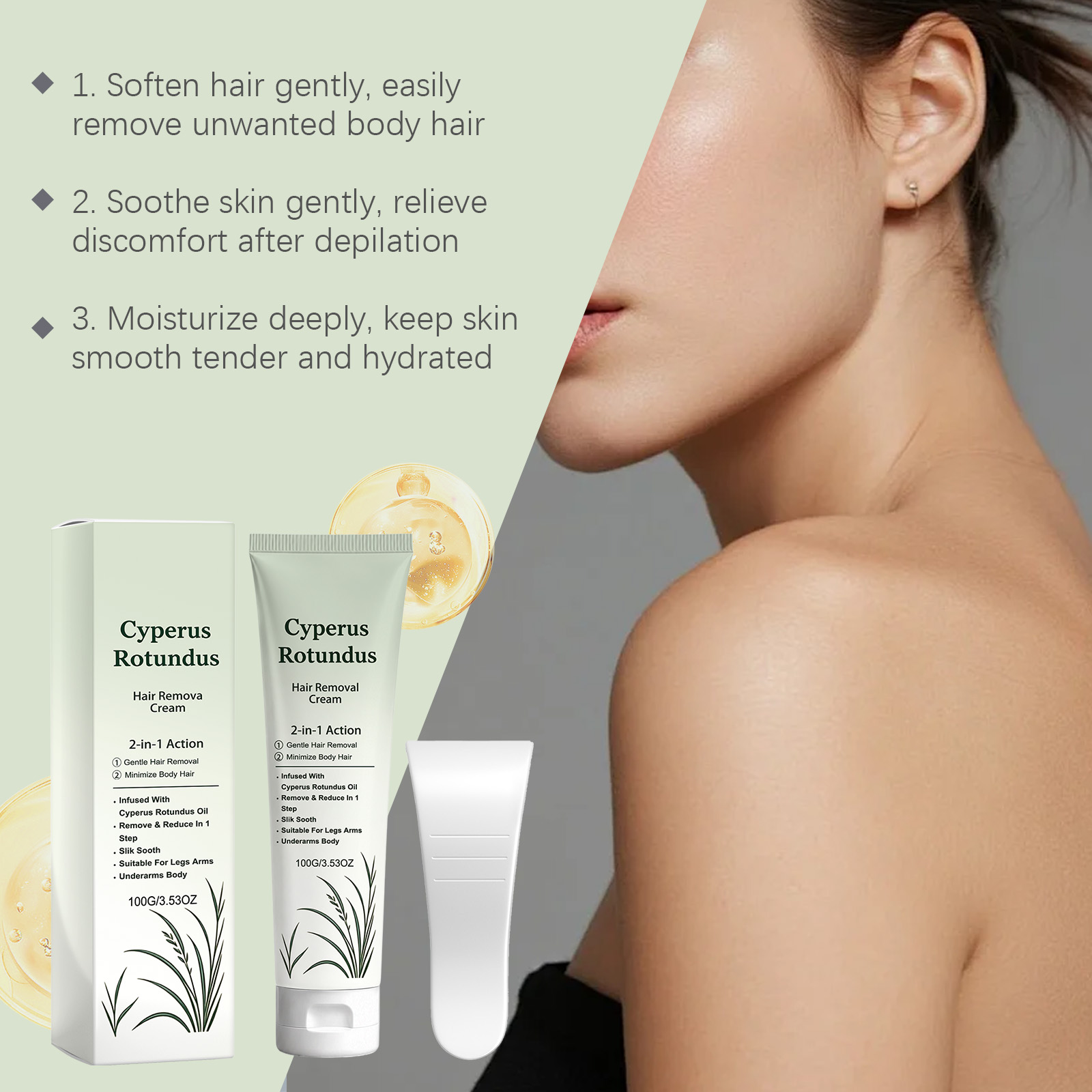 Cyperus Rotundus Hair Removal Cream Daily Mild Cleansing Moisturizing Nourishing Delicate Skin Body Limbs Depilation Care Ointment