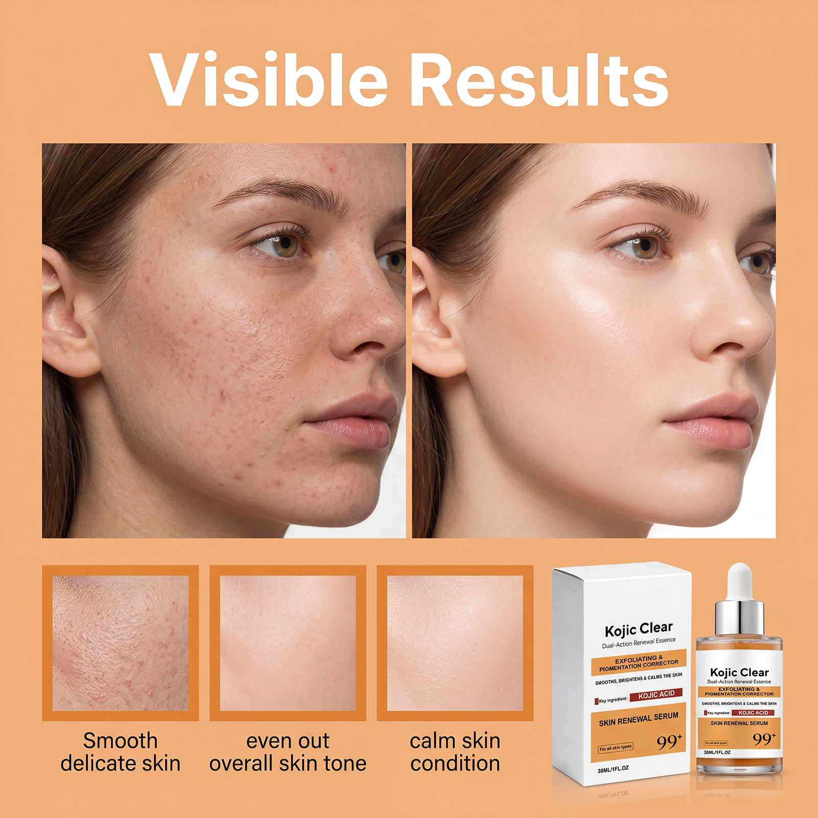 Kojic Brightening Essence Liquid Smooth Delicate Even Luminous Moisturizing Hydrating Nourishing Repair Facial Skin Daily Care