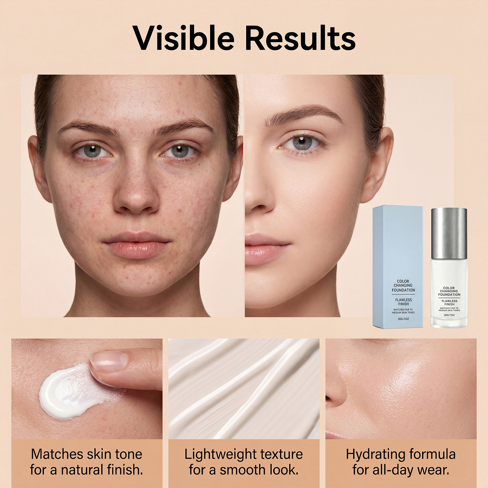 Natural Color Changing Light Makeup Foundation Natural Concealer Moisturizing Transparent Soft Skin Fit Makeup Thin Foundation