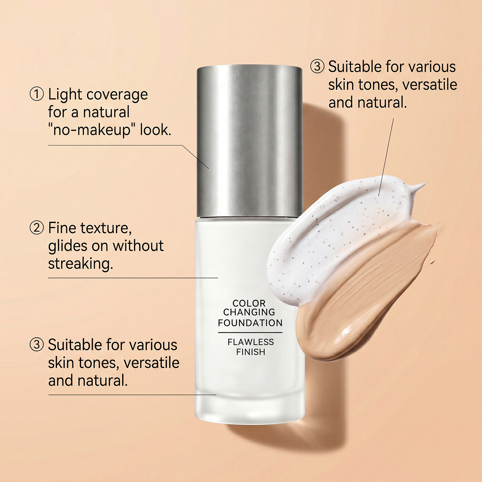 Natural Color Changing Light Makeup Foundation Natural Concealer Moisturizing Transparent Soft Skin Fit Makeup Thin Foundation