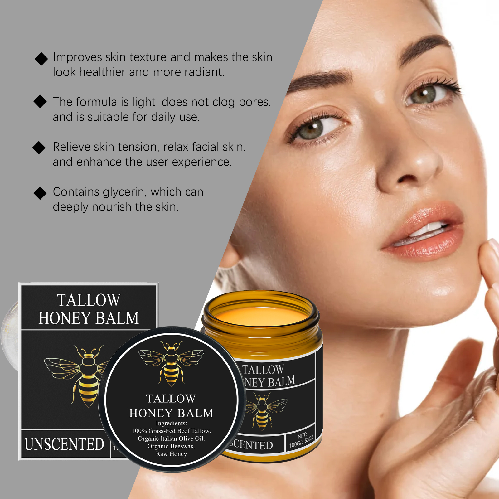 Honey Tallow Moisturizing Cream Nourish Protect Skin Elastic Hydrate Skin Daily Care Smear Cream