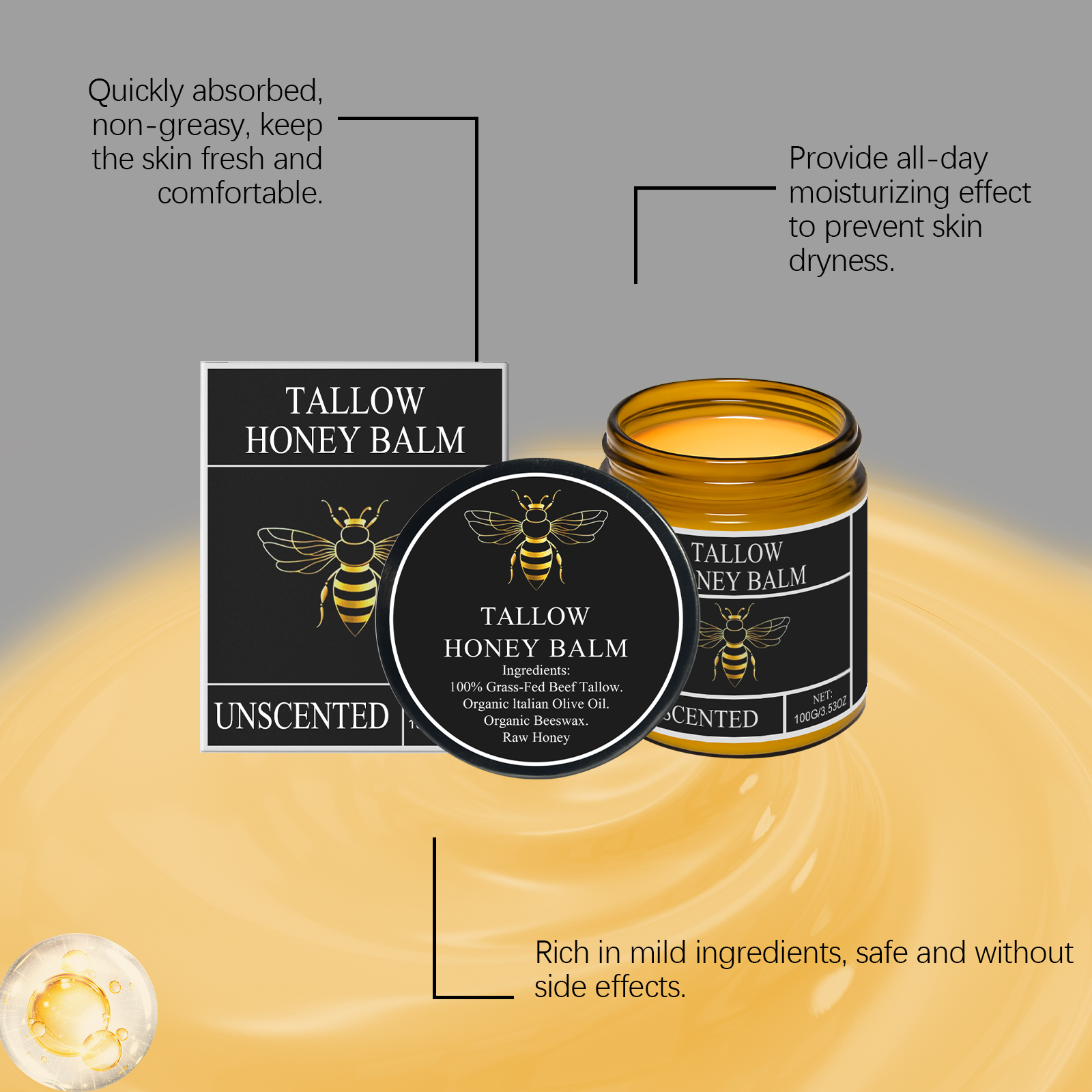 Honey Tallow Moisturizing Cream Nourish Protect Skin Elastic Hydrate Skin Daily Care Smear Cream