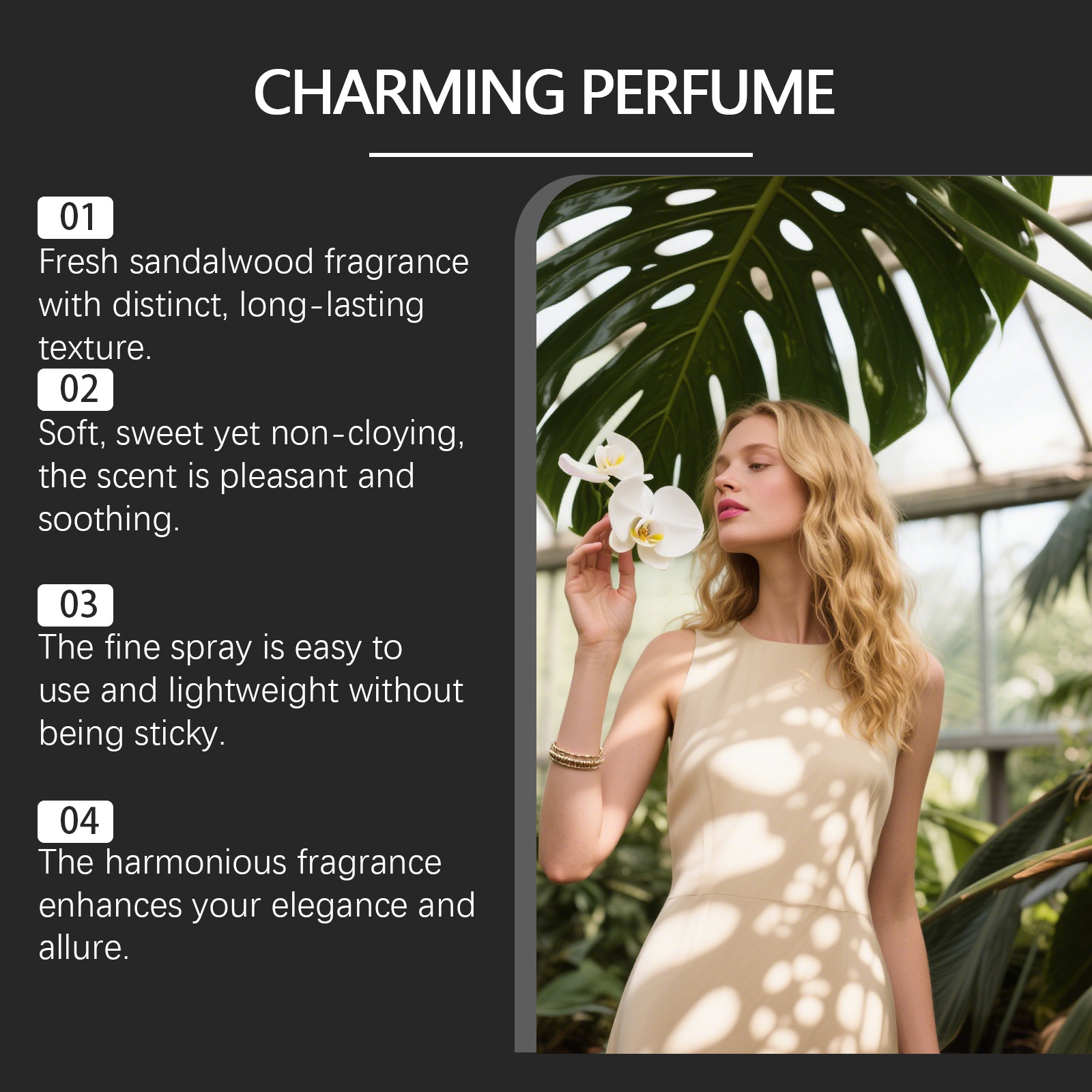 Charming Perfume Fresh Light Layered Textured Soft Mild Long Lasting Fragrance Daily Party Occasions