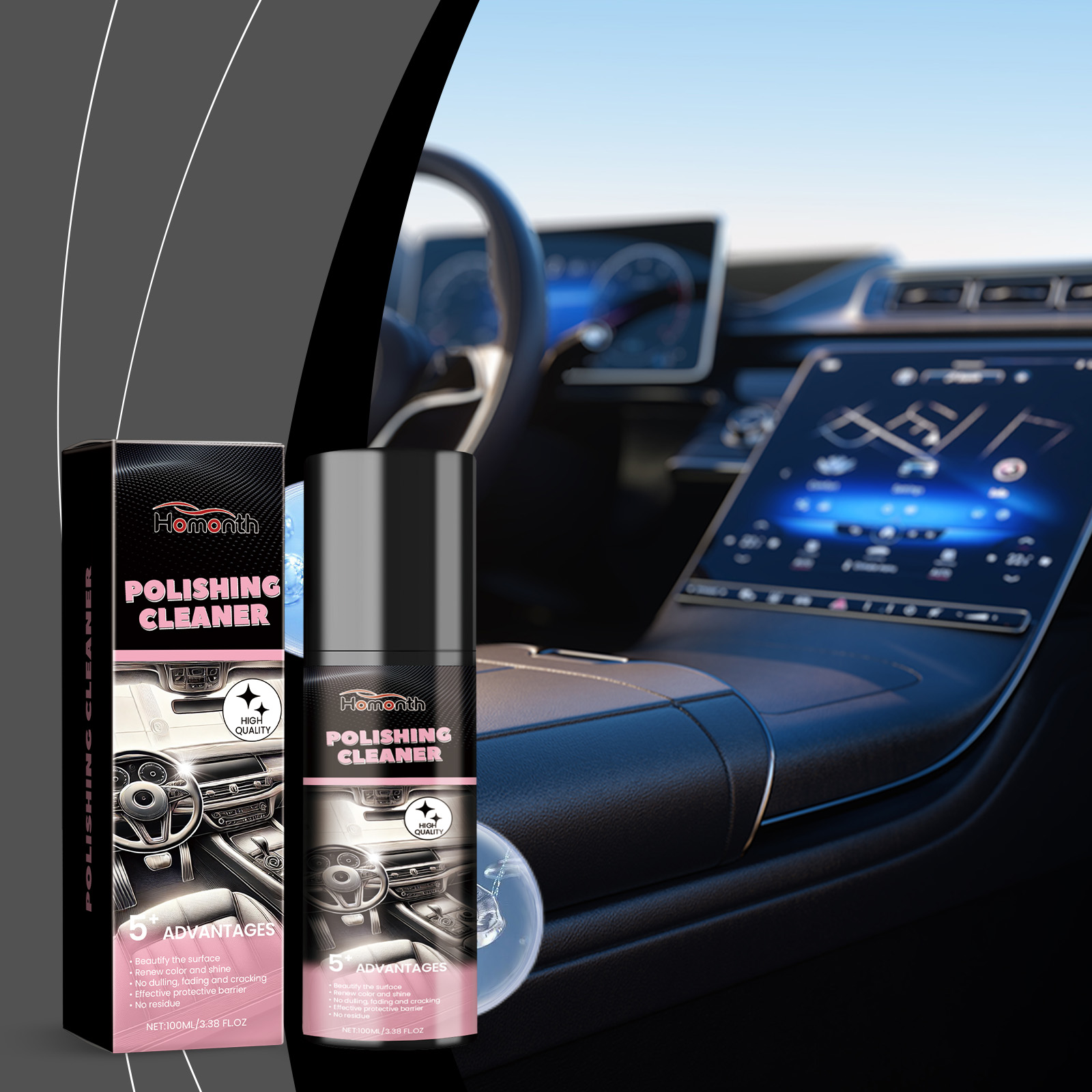 Car Interior Polish Agent Polishing Renew Decontamination Maintenance Care Shine Anti Pollution