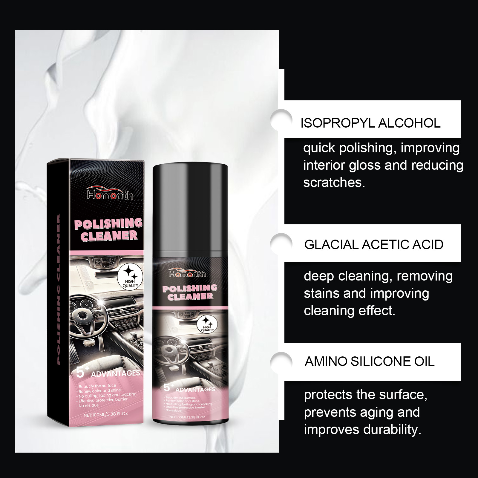 Car Interior Polish Agent Polishing Renew Decontamination Maintenance Care Shine Anti Pollution