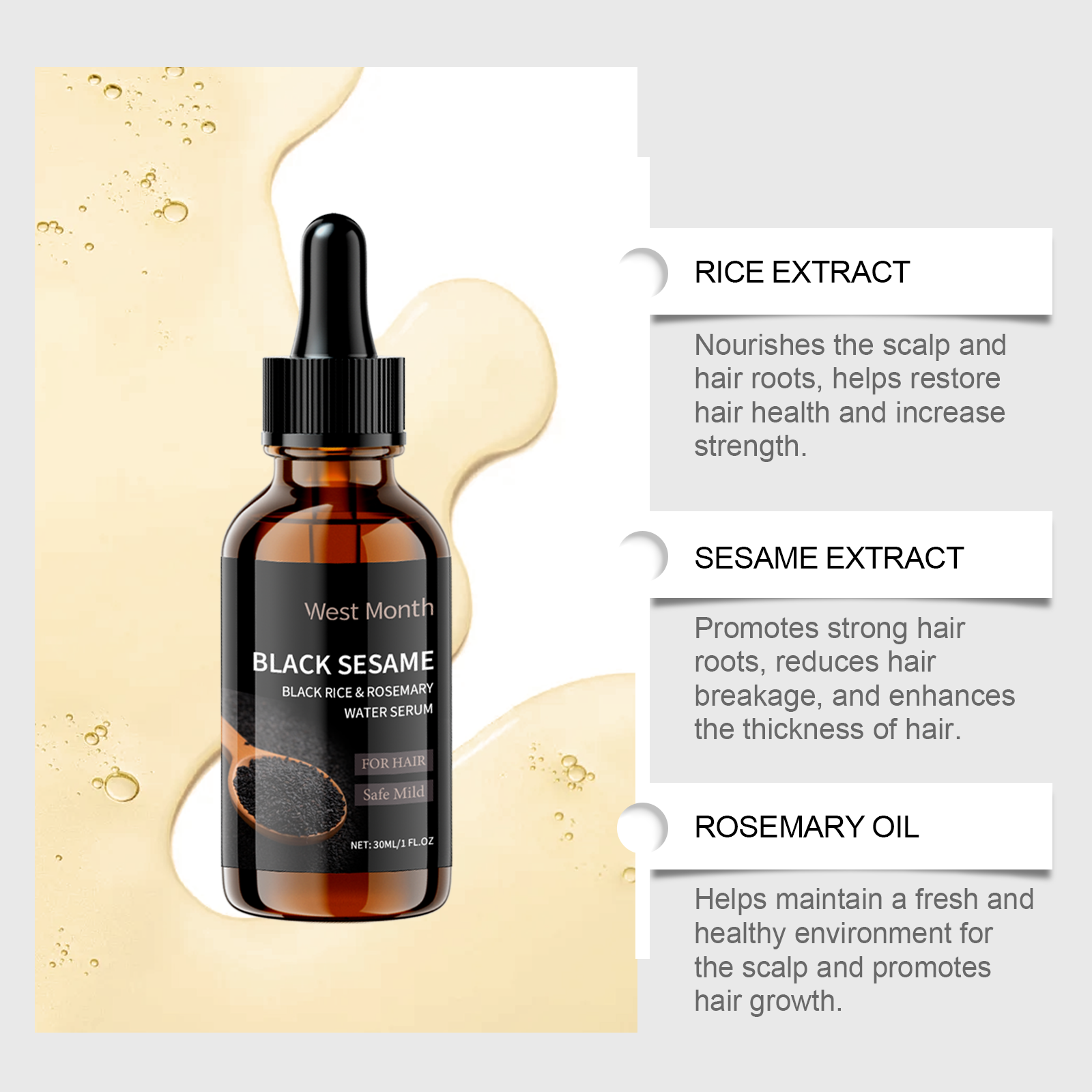 Black Sesame Hair Essence Oil Nourishing Smoothing Frizz Control For Dry Damaged Hair Daily Care Treatment