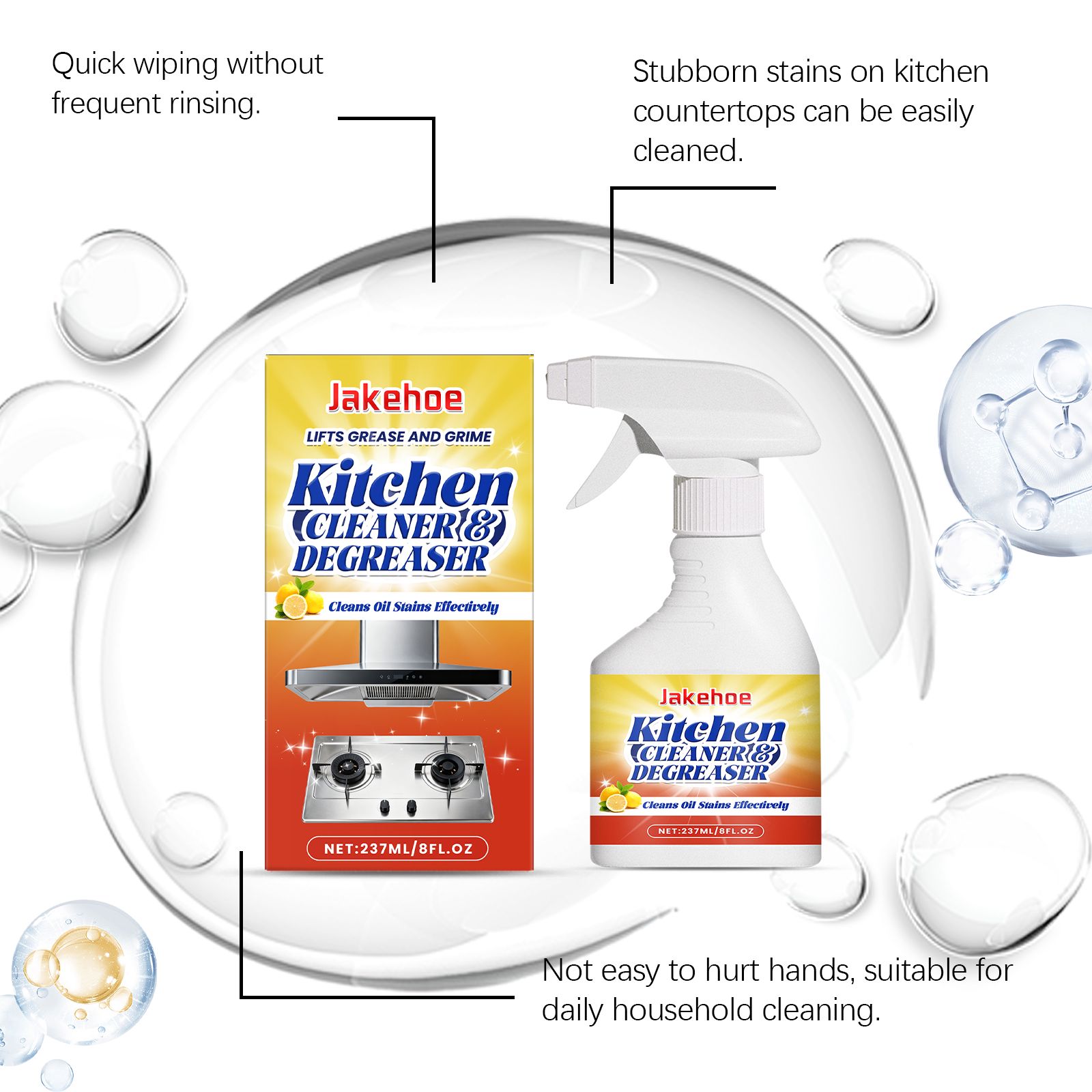 Kitchen Degreaser Foam Spray For Stove Hood And Countertop Oil Stain Cleaning Home Use