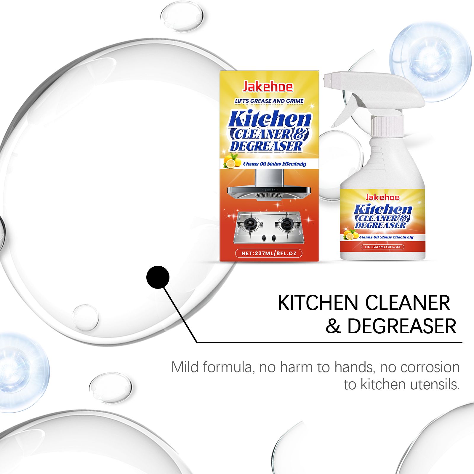 Kitchen Degreaser Foam Spray For Stove Hood And Countertop Oil Stain Cleaning Home Use