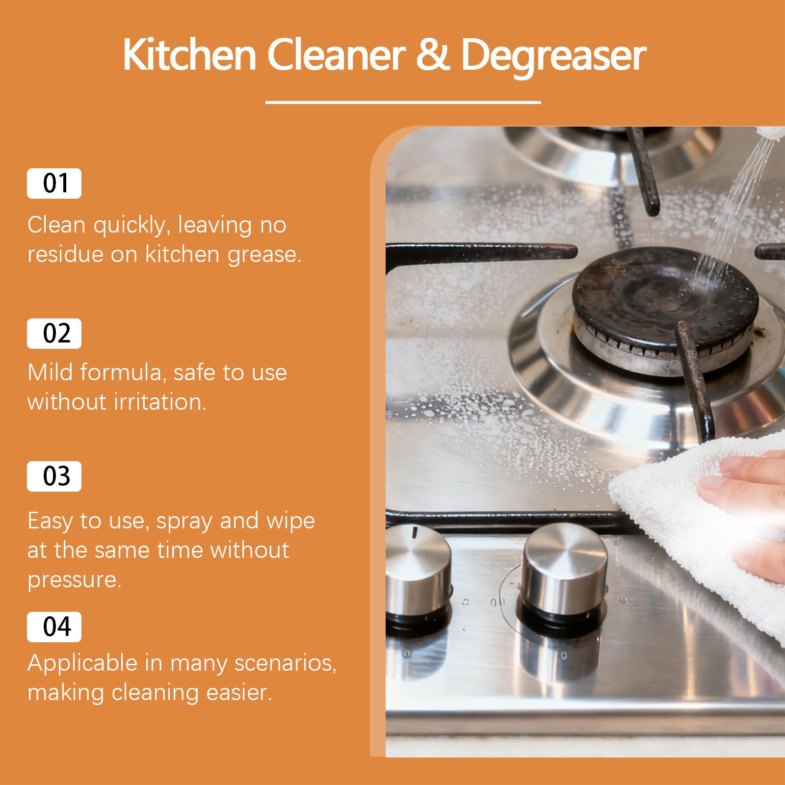 Kitchen Degreaser Foam Spray For Stove Hood And Countertop Oil Stain Cleaning Home Use