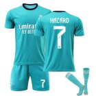 Football Jersey Suits with Socks 2122 Real Madrid Soccer Club2 Green Shirt Short Sets with No-7 Hazard Running Fitness Kits Adults Youths Kids Boys Gifts