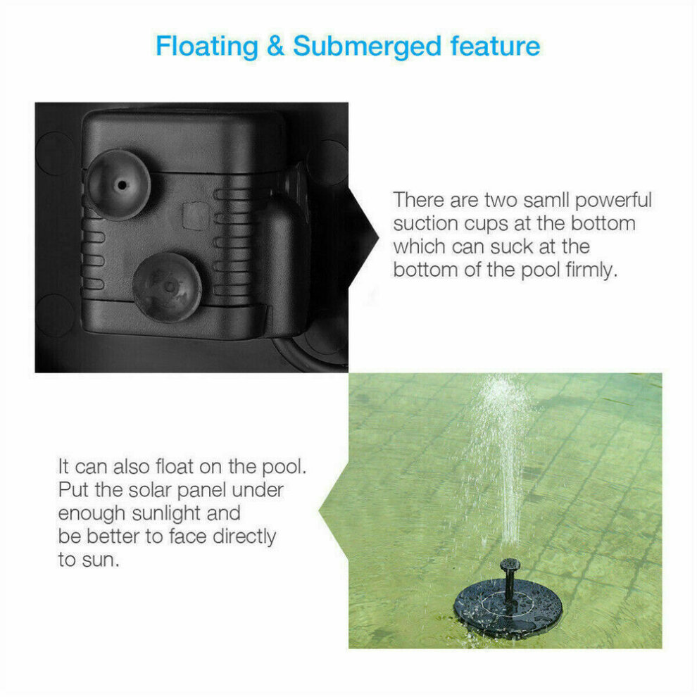Solar Powered Floating Pump Water Fountain Birdbath Pond Pool Garden