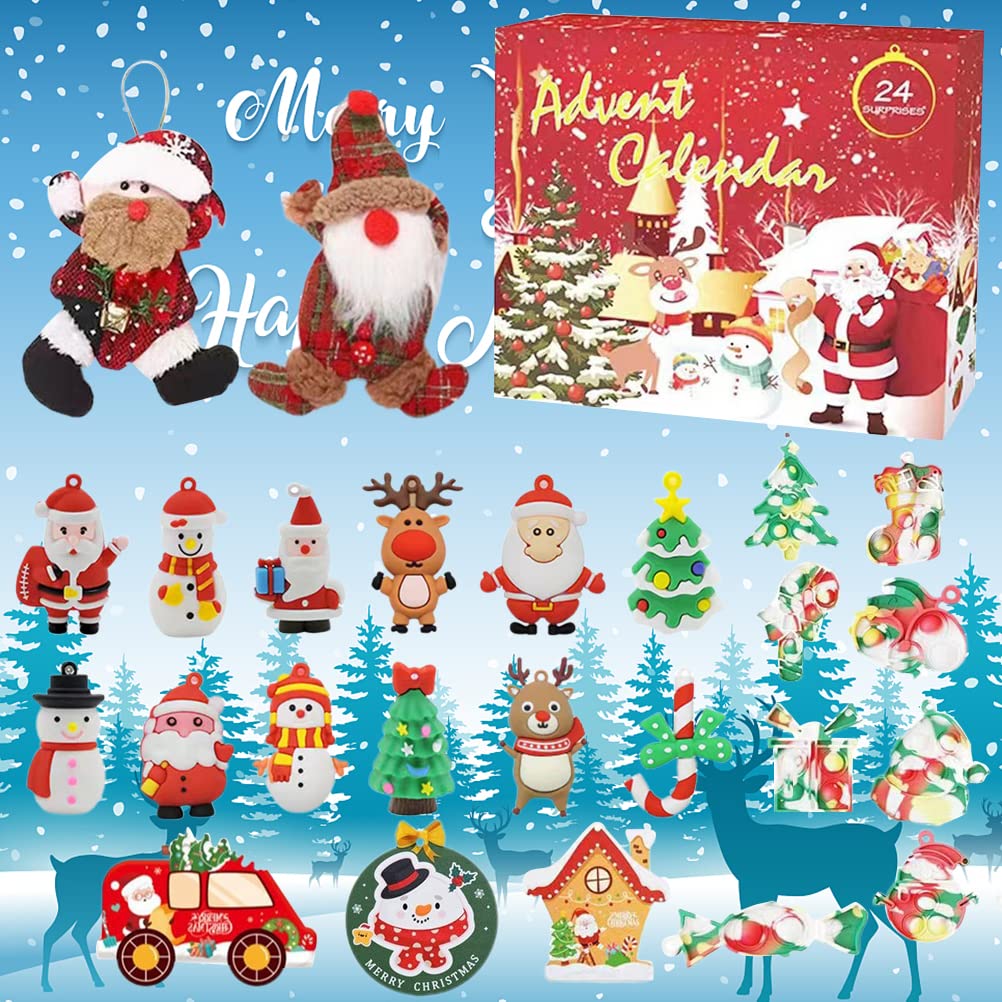 Christmas Advent Calendar 2022 Xmas 24 Days Countdown Christmas Tree Decorations Christmas Santa Elk Snowman Hanging Ornaments Pendants for Festive Holiday Surprises Gifts for Kids Girls Boy