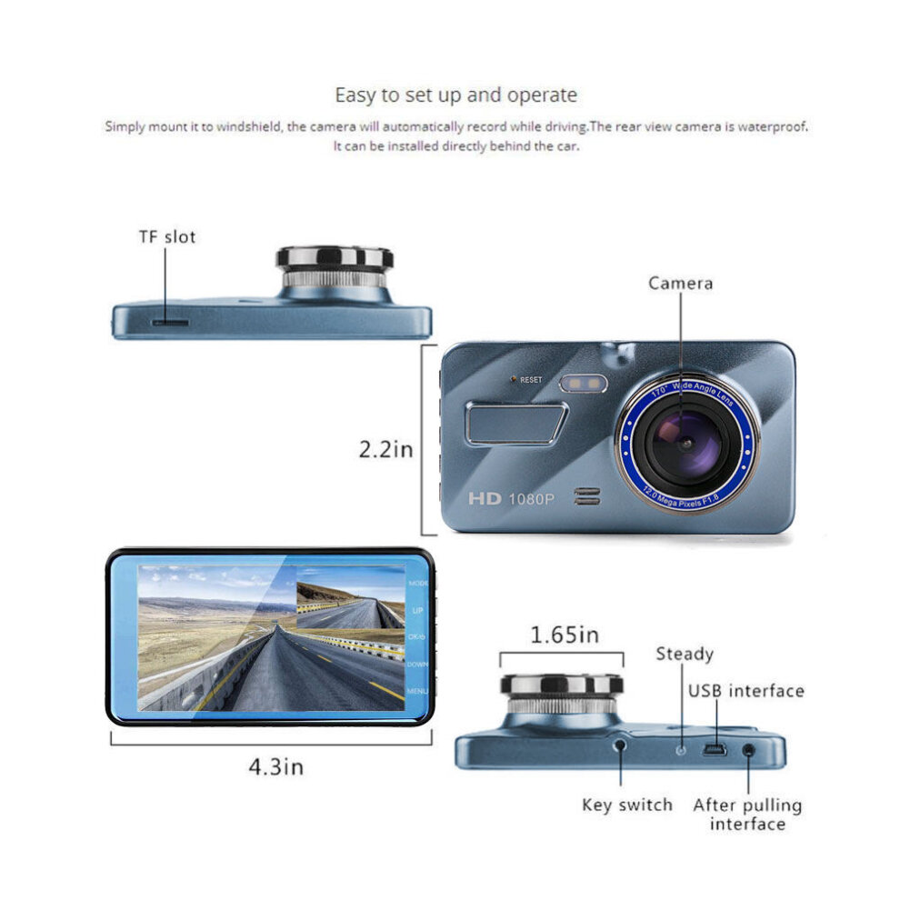 (IPS Touch Screen) 4-in Driving Recorder Dual Camera Reversing Image