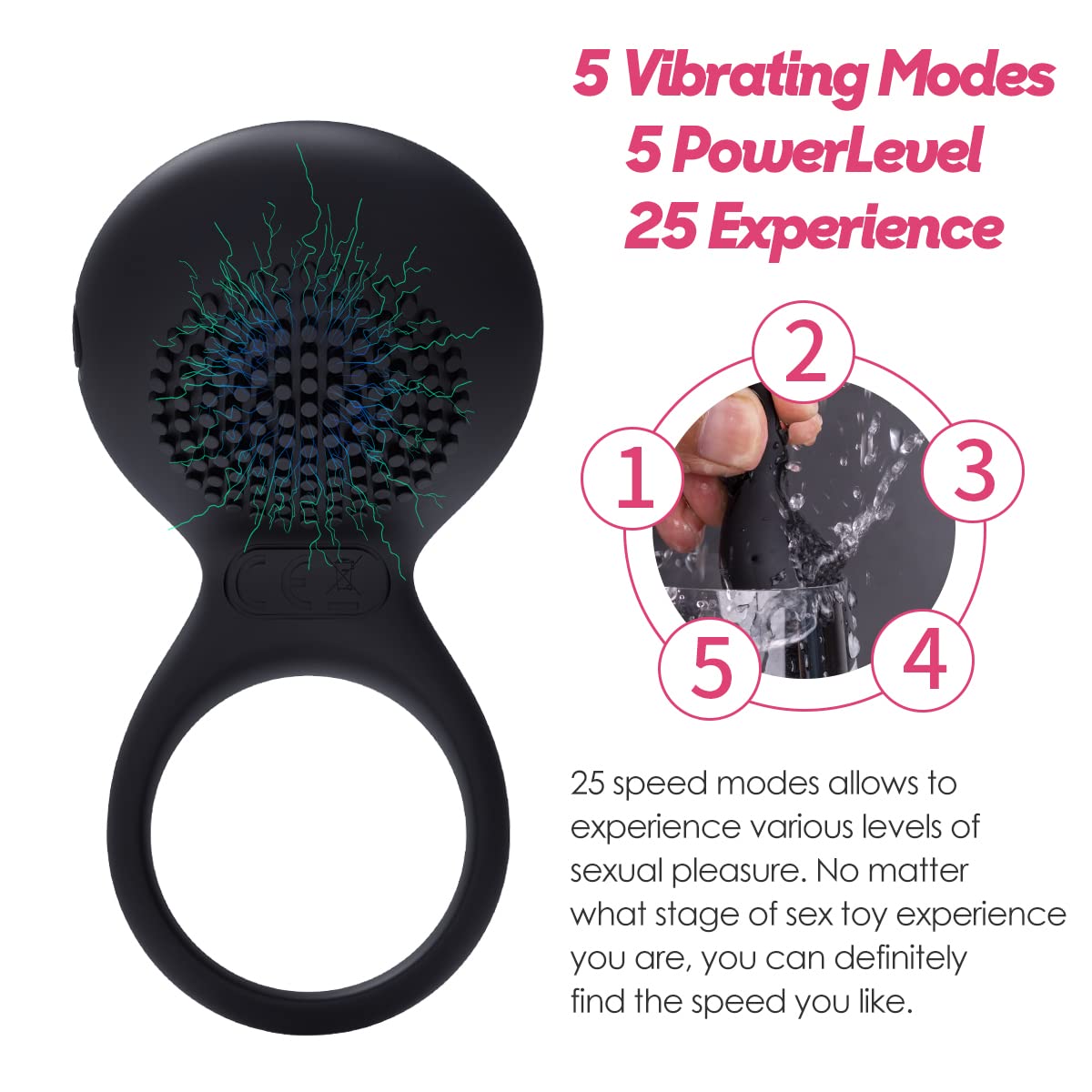 Vibrating Cock Ring Ring for Male Erection Enhancer and Female Clit Stimulation Pleasure Vibrators Sex Toys for Couples Beginner Lovers with Shock Function 5 Vibrator Modes Double Waterproof