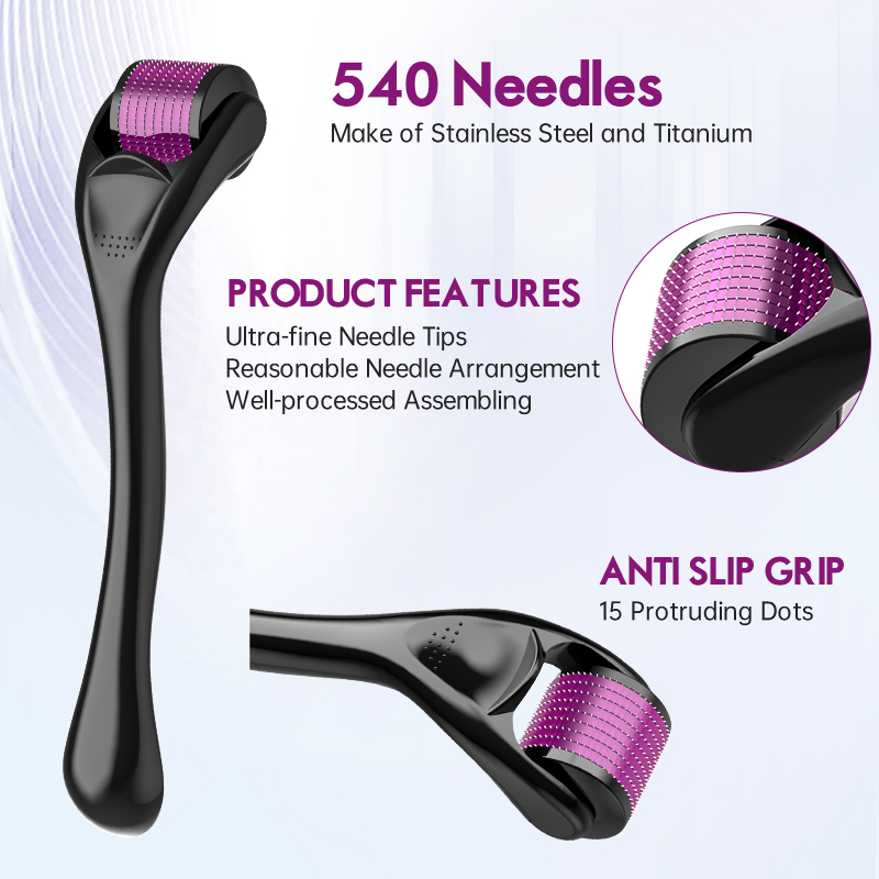 (0.25mm) Derma Roller System Titanium 540 Needles Micro Needling Derma Skin Roller with Storage Case Fit for Hair Beard Regeneration Skin Rejuvenation Anti Ageing Scar Acne Marks Cellulite Treatment Beauty Care