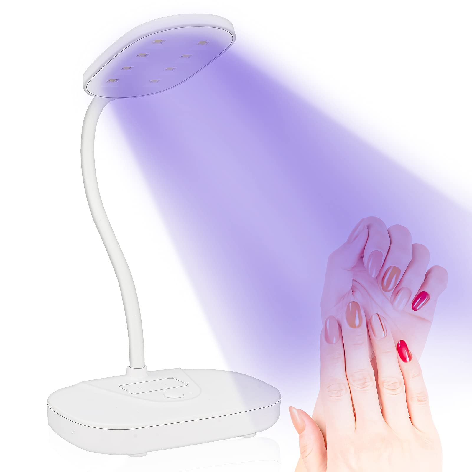 LED Nail Lamp Rechargeable Cordless UV Mini Nail Dryer Portable Nail Tips Glue Curing Lamp Manicure Table Model 12W Rotatable 60s USB Charing Timer Quick Dry for Home DIY Salon