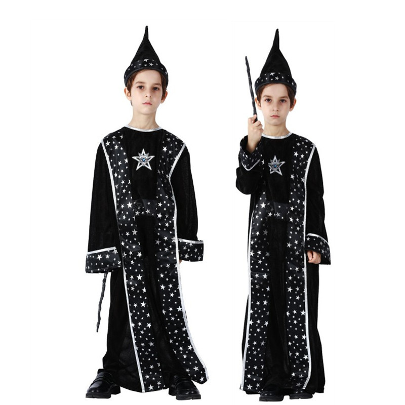 (110~120cm) Wizard Cape with Hat Kids Halloween Kids Costumes Role Play Magician Costume