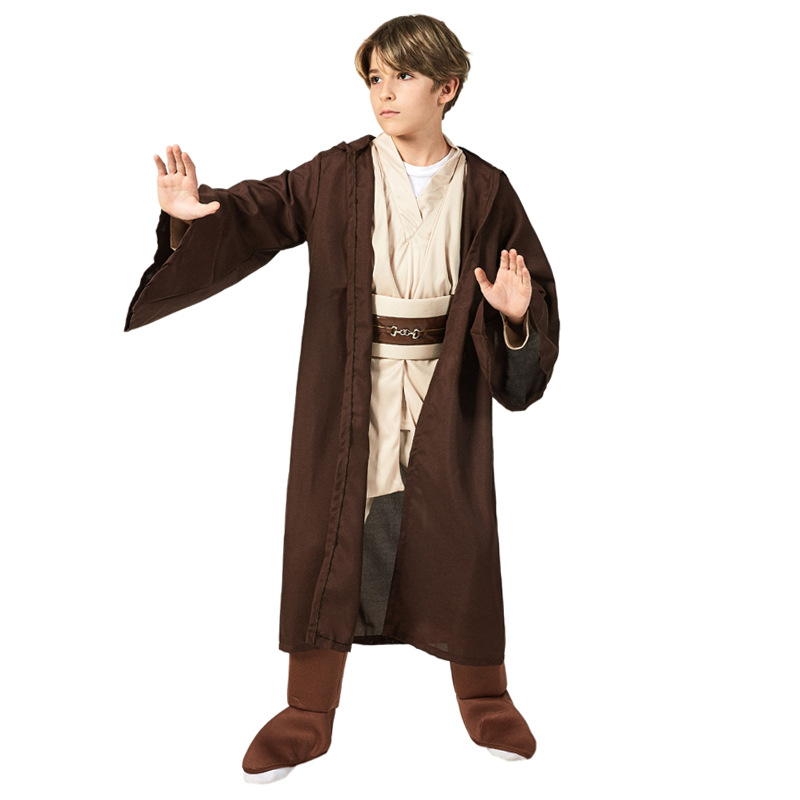 (110~120CM) Jedi Costume Kids Tunic Hooded Jedi Robes Medieval Fancy Dress Halloween Cosplay Party Costume